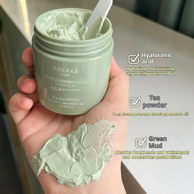 Jar of Tea Mud Cleansing Clay Mask for deep facial cleansing, 120g net weight