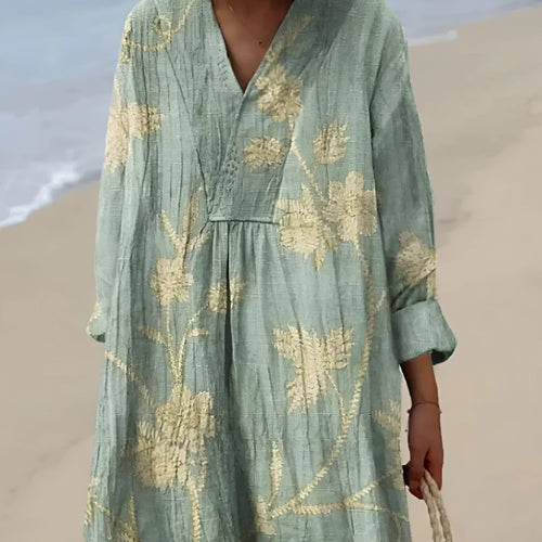 Casual floral 3D printed sleeve shirt dress in picture style colour with princess dress wide waist design
