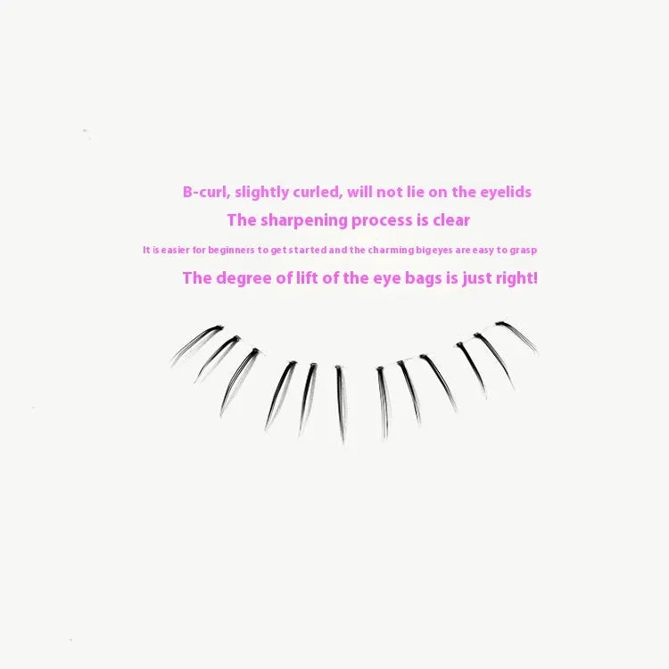 False eyelashes with kitten's paw lower design in 12-row segmented construction and 4-5-6mm tapered length