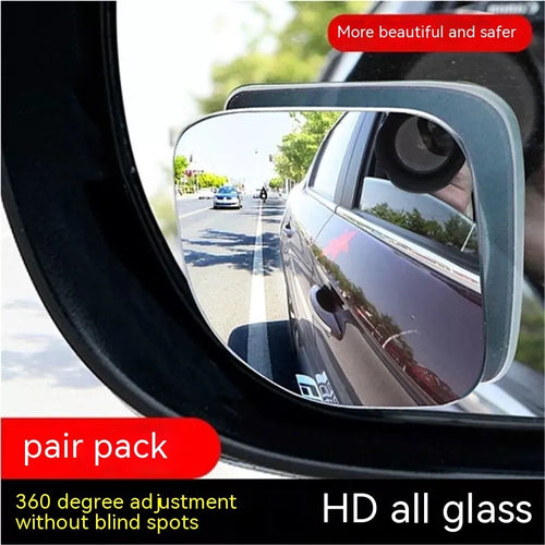 White glass car blind spot mirror with 360-degree adjustable mount and fan shape