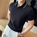 Men's short sleeve lapel collar polo shirt in a mercerised cotton blend fabric.