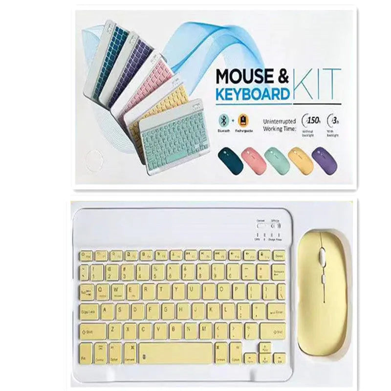 10-inch Bluetooth keyboard and wireless mouse set in multiple solid colours including pink, green, and yellow