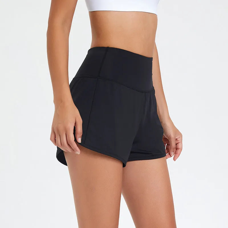 Nylon women's high-waist fitness shorts in three colour options