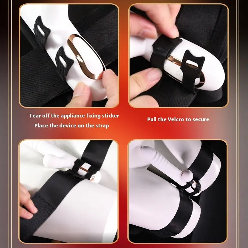 Black knitted belt strap for adult toy tools with included appliance strap accessory