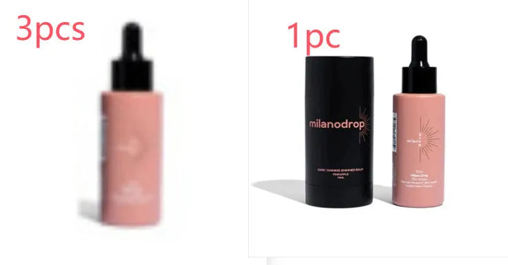 Matte sun tanning black liquid showing 50ml tanning drops bottle and 75ml tanning flash cream tube