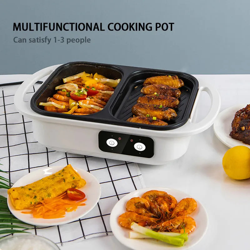 White or green multi-functional electric cauldron and frying oven appliance with mechanical controls