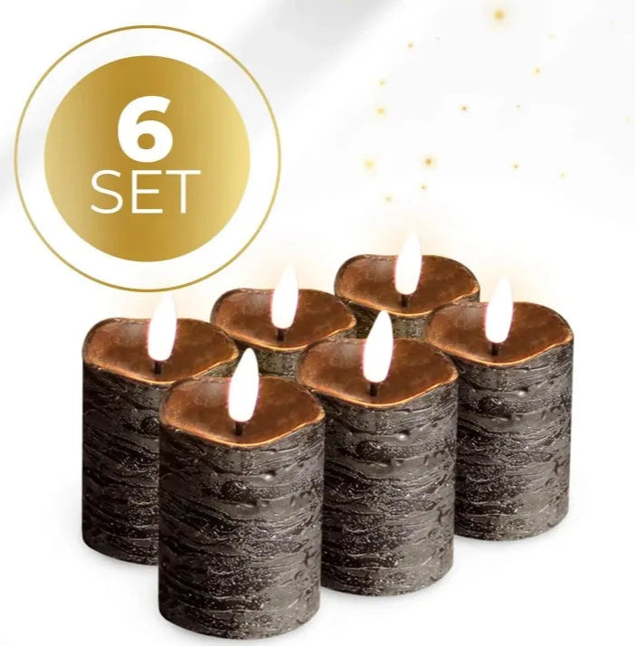 Black S6 LED flameless pillar candle measuring 5cm wide by 7cm tall