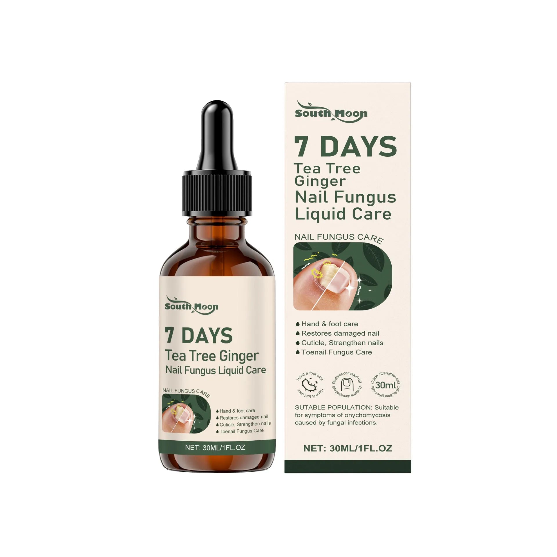 30ml bottle of clear nail care solution with mild brightening and nourishing formula