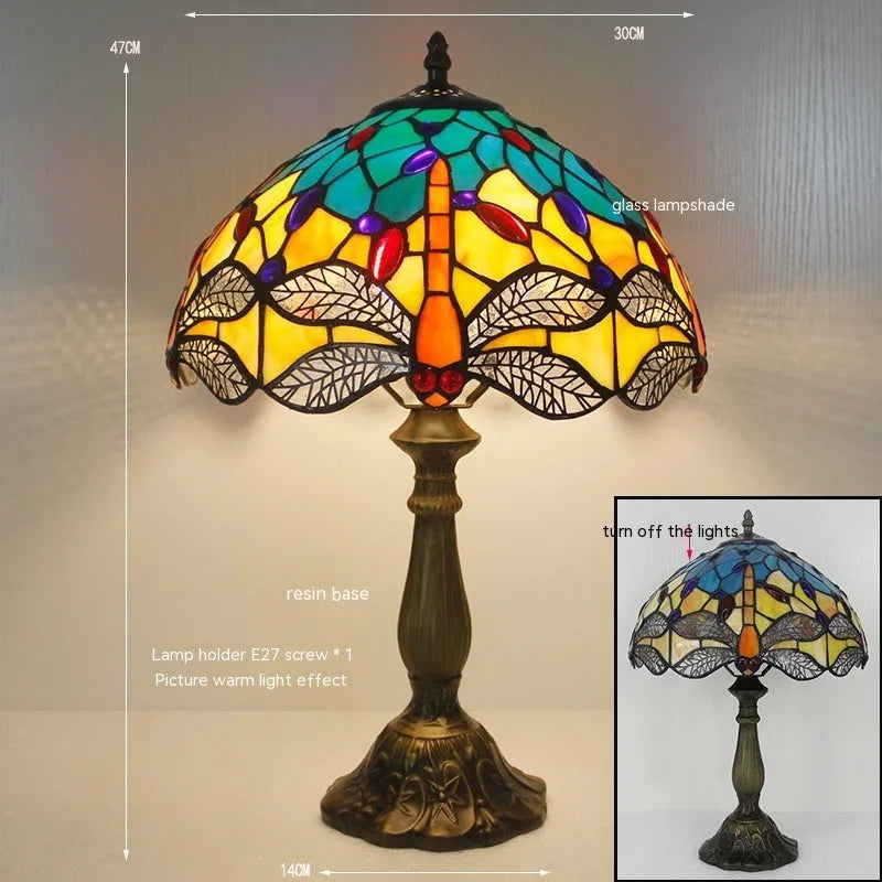 Tiffany dragonfly stone table lamp in European retro style with multiple size options