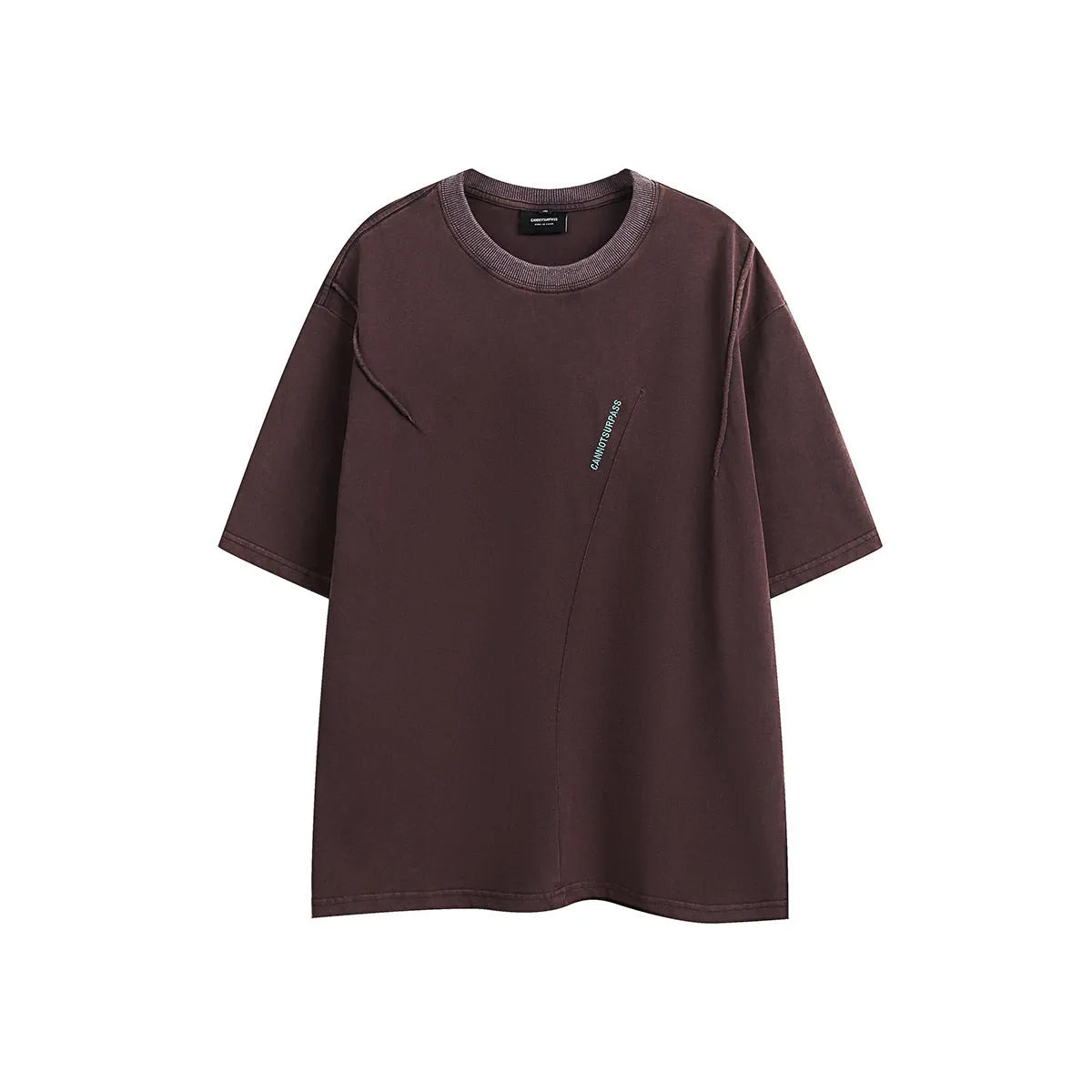 Men's purple retro washed cotton embroidered short-sleeved t-shirt on a hanger, loose fit.