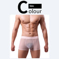 Men's thin invisible breathable boxer shorts in six colour options showing quick-dry polyester fabric construction