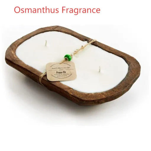 Retro wooden basin aromatherapy candle with three wicks and soy wax in lavender scent