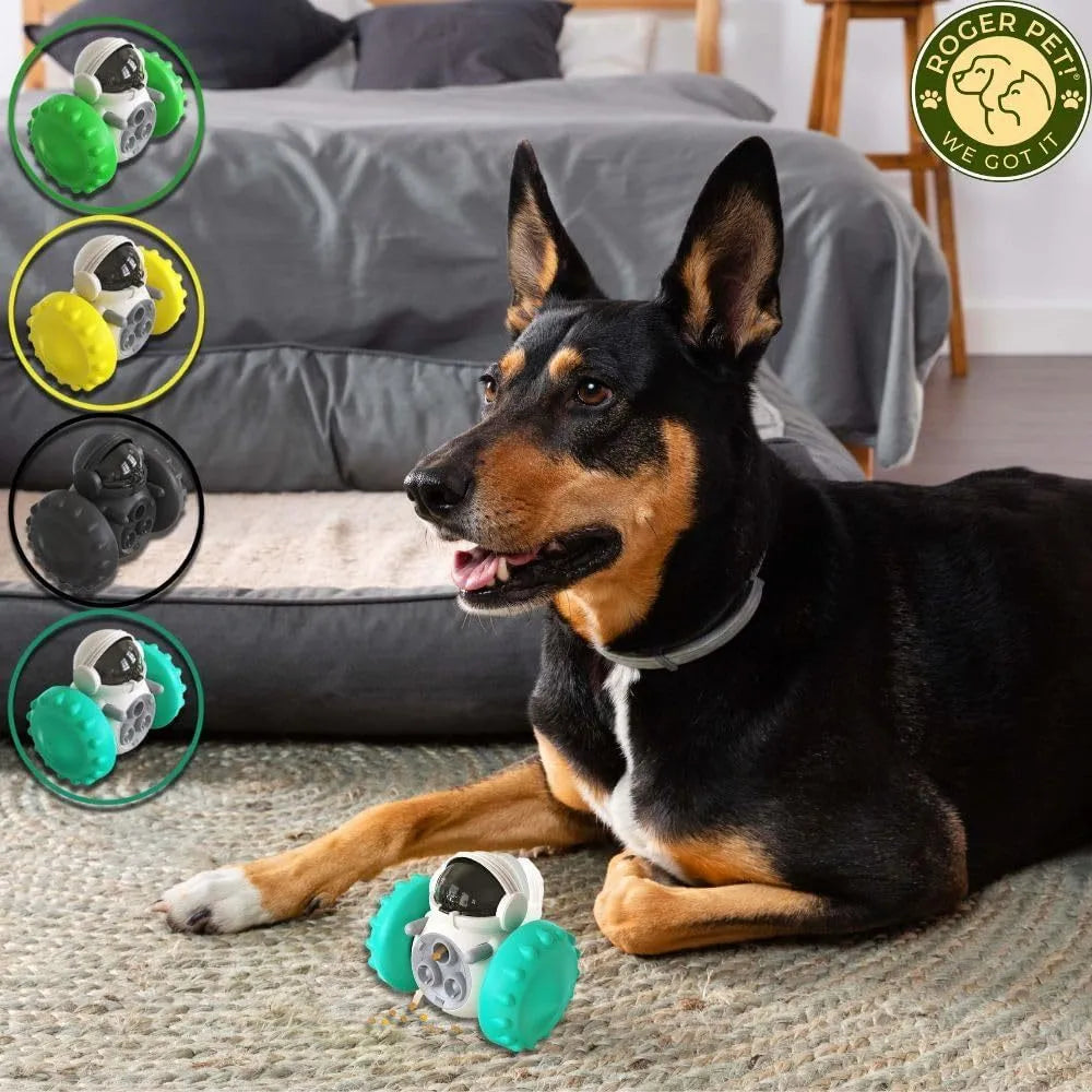 Robot-style self-balancing dog treat dispenser toy for small dogs and cats in five colour options