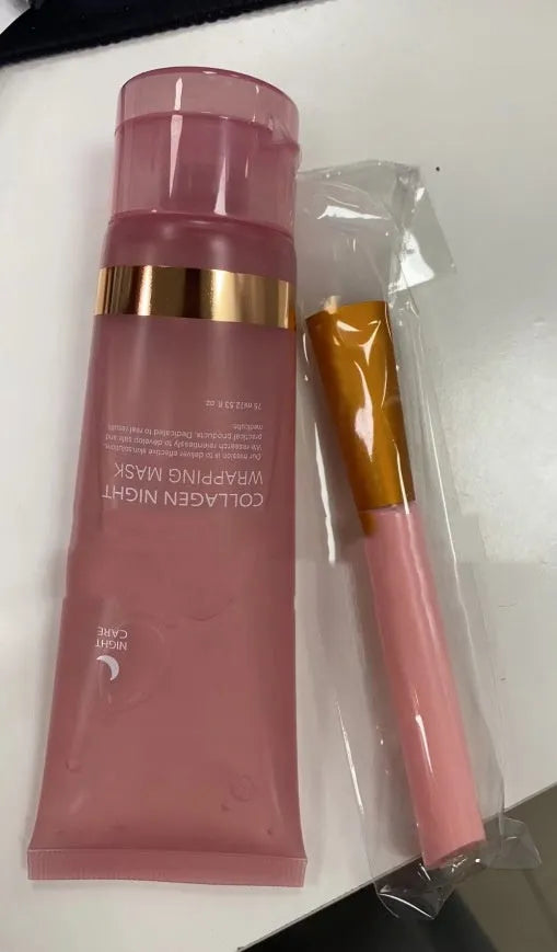 75ml collagen night facial mask bottle with application brush for firming and anti-wrinkle skin care