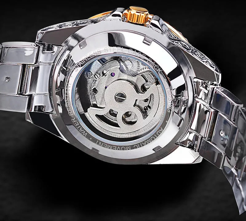Forsining skeleton tourbillon mechanical watch with stainless steel case and bracelet
