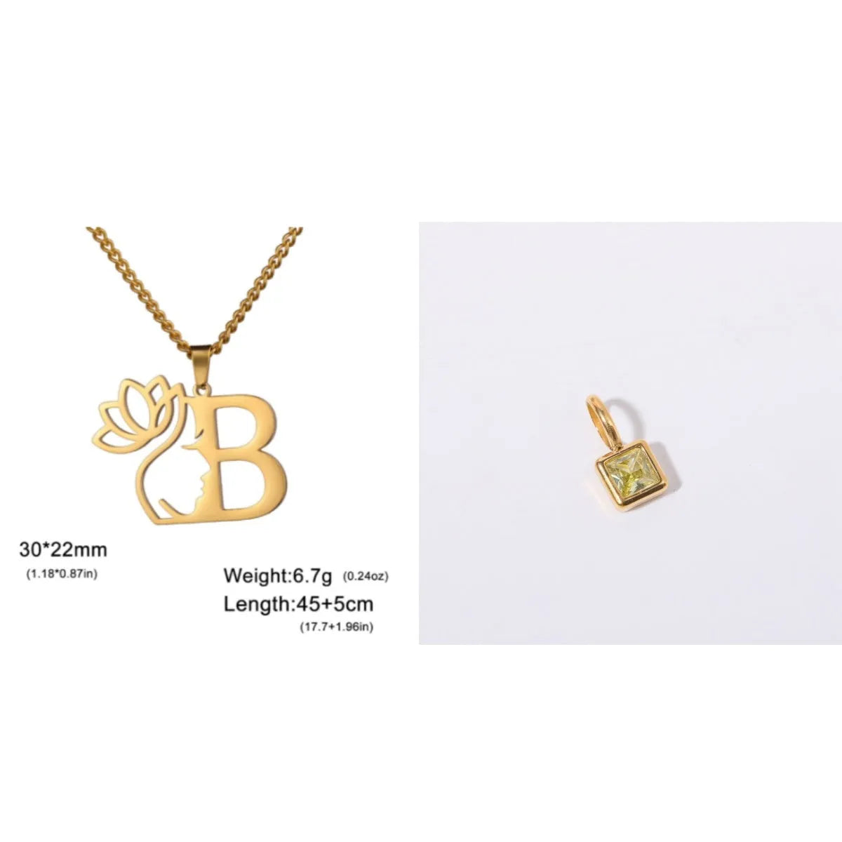 Stainless steel necklace with cross chain and a single initial letter pendant in gold tone.