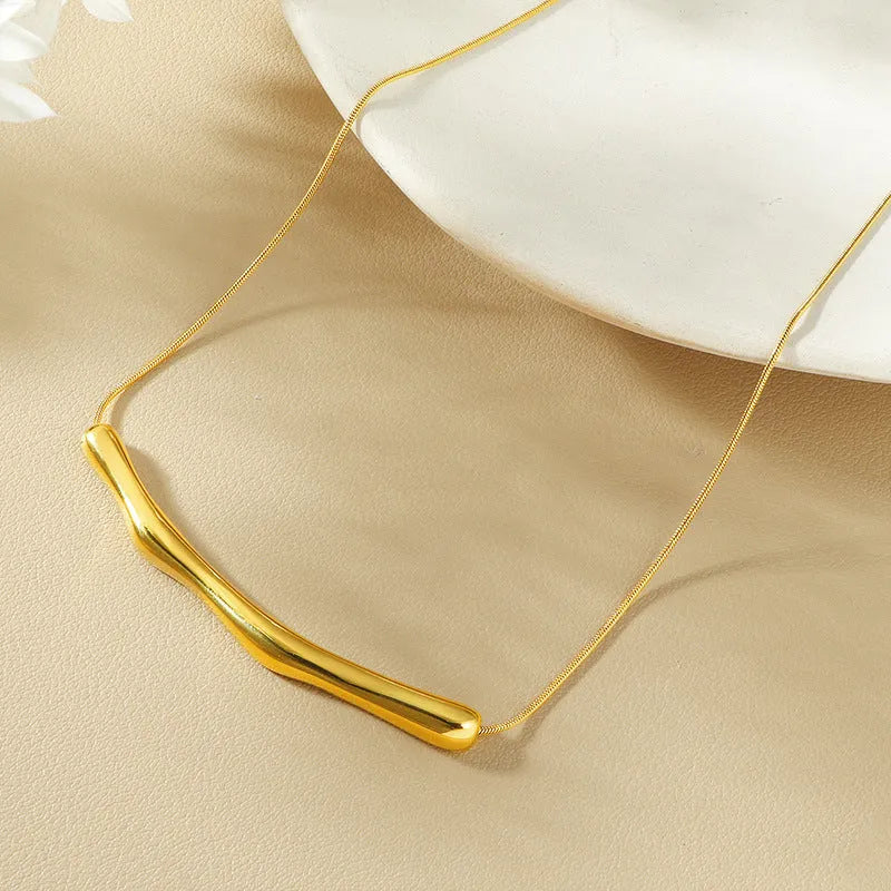 Titanium steel women's pleated necklace with irregular textured design in gold or steel finish