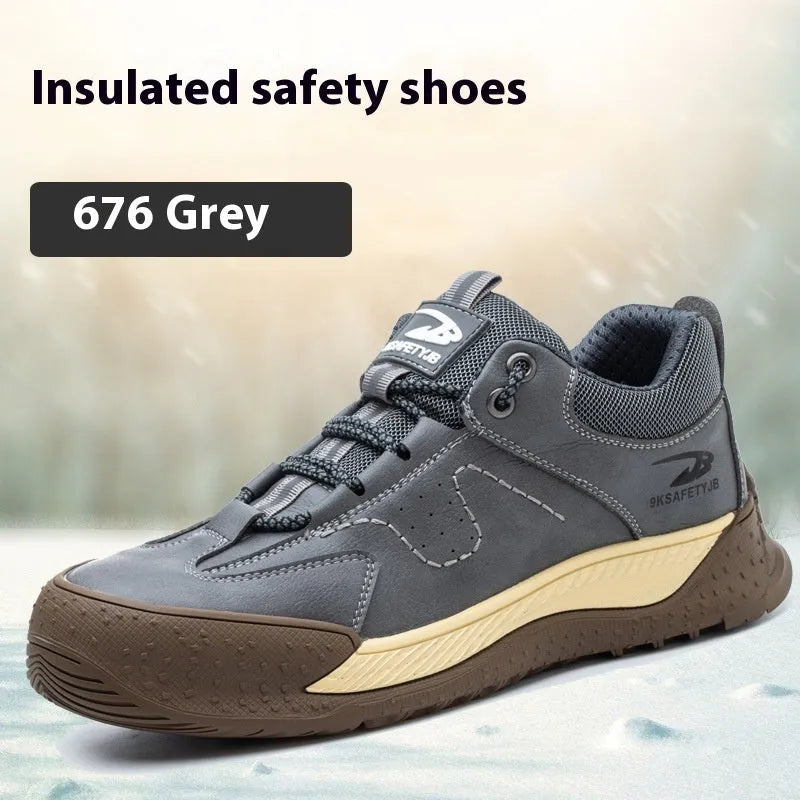 Flyknit leather work shoes with rubber sole in multiple colour options