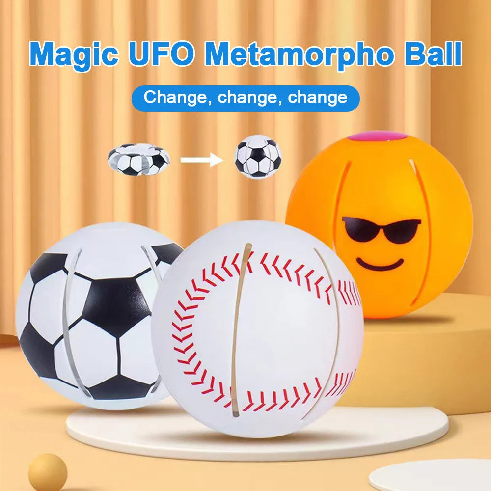 Glow plastic dog training ball that transforms to flying disc with suction activation