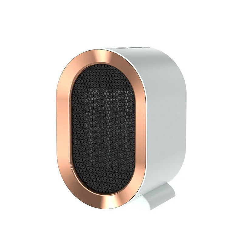 Black desktop electric fan heater with mechanical dial controls and ceramic heating technology