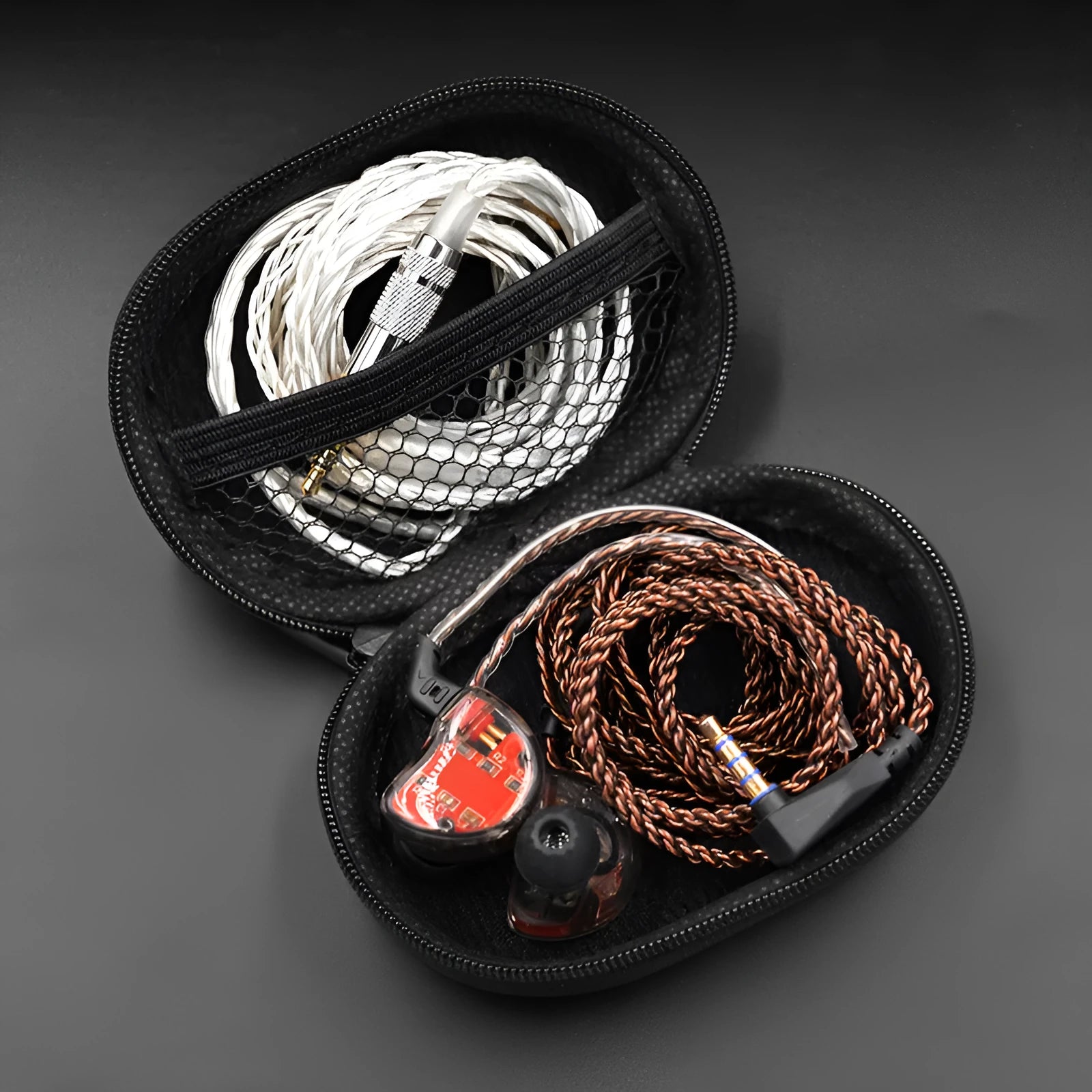 Black oval leather earphone storage bag with carry handle for EDX PRO and ZEX PRO headphones