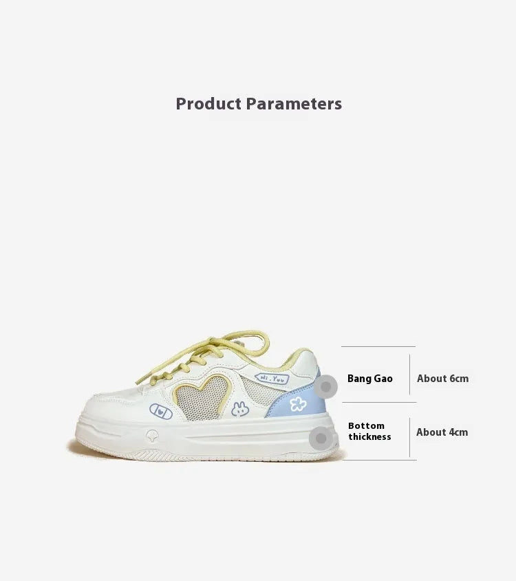 Korean style mesh breathable sneakers in Meow Rabbit Sea Salt Cheese colour with rubber soles and lace-up closure