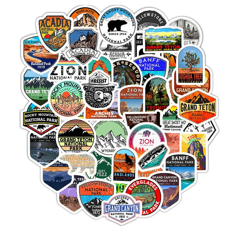 50 pieces national park matte finish stickers for decorating laptop and luggage