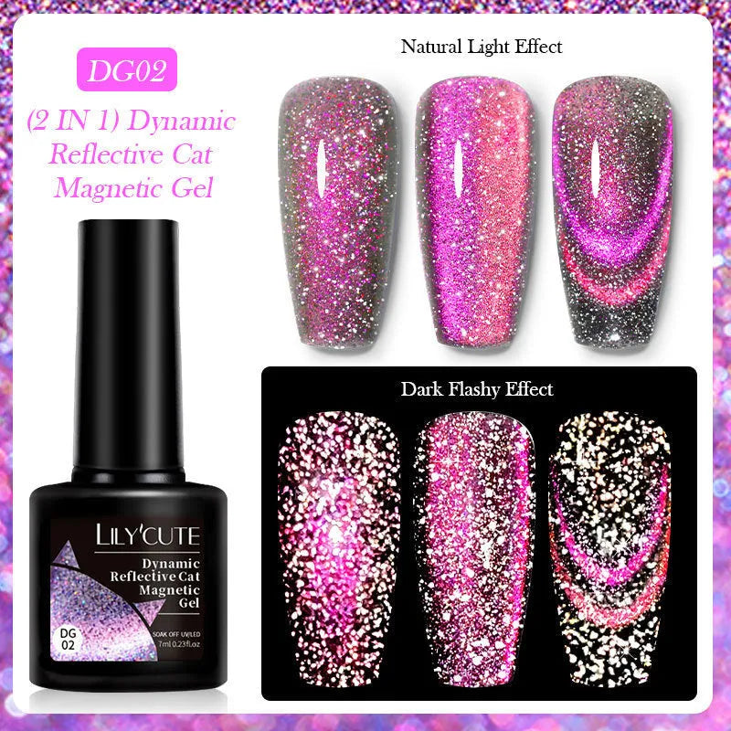 Cat eye series UV nail polish gel bottles with diamond glitter fragments in six colour styles