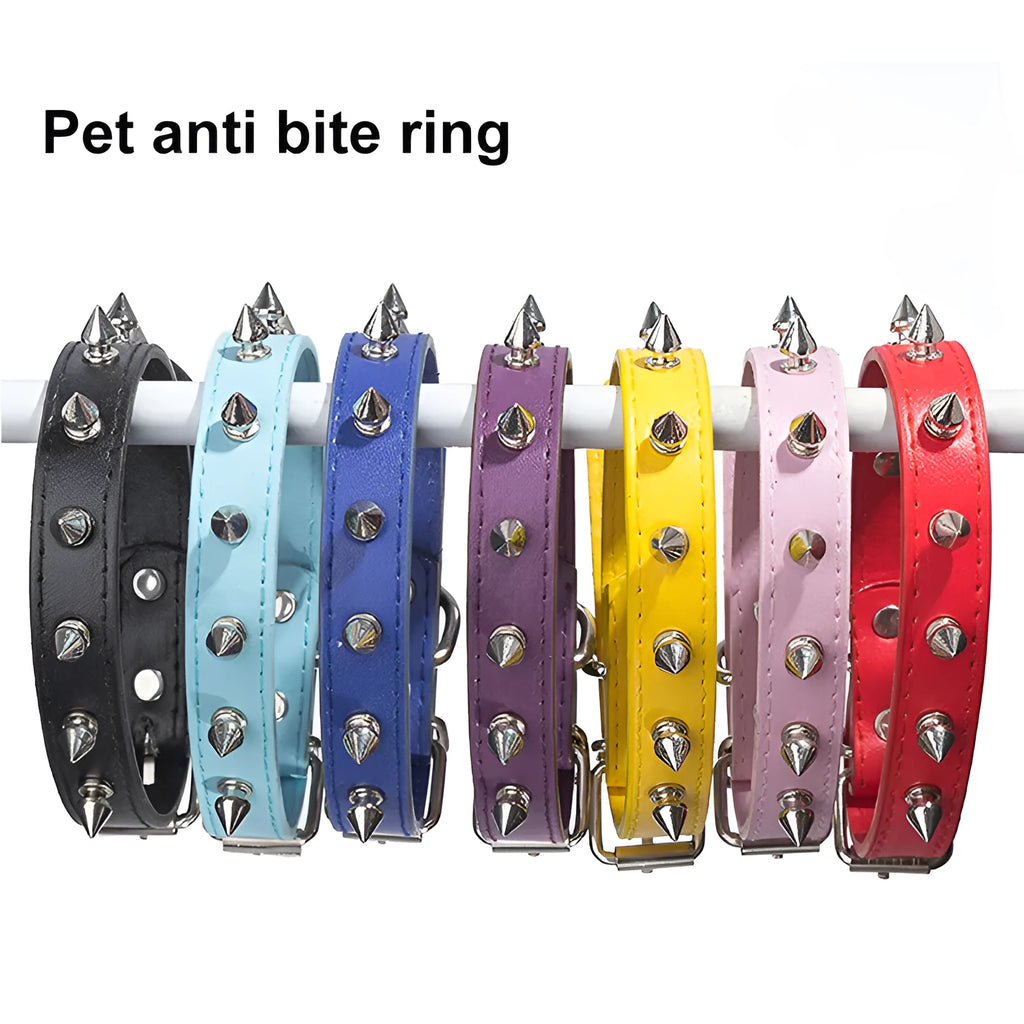 Metal-studded dog collar with thickened PU leather and alloy fastener in multiple colour options