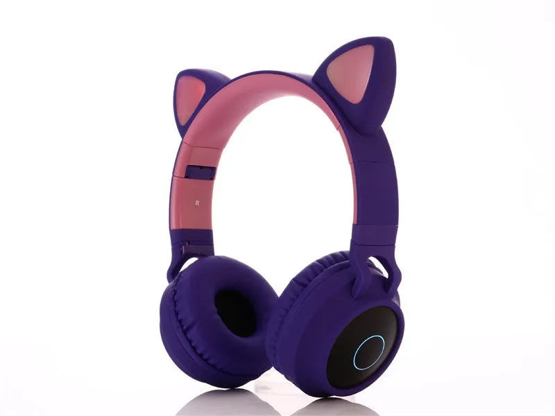 Cartoon style cat ears wireless Bluetooth headset showing colour options with head-mounted design