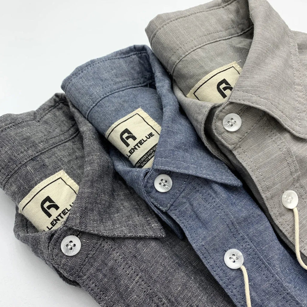 Men's summer cotton linen retro loose fit long sleeve shirt in light gray front view
