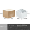 Set of six white geometric plastic cubes arranged as a tiered dessert display stand.