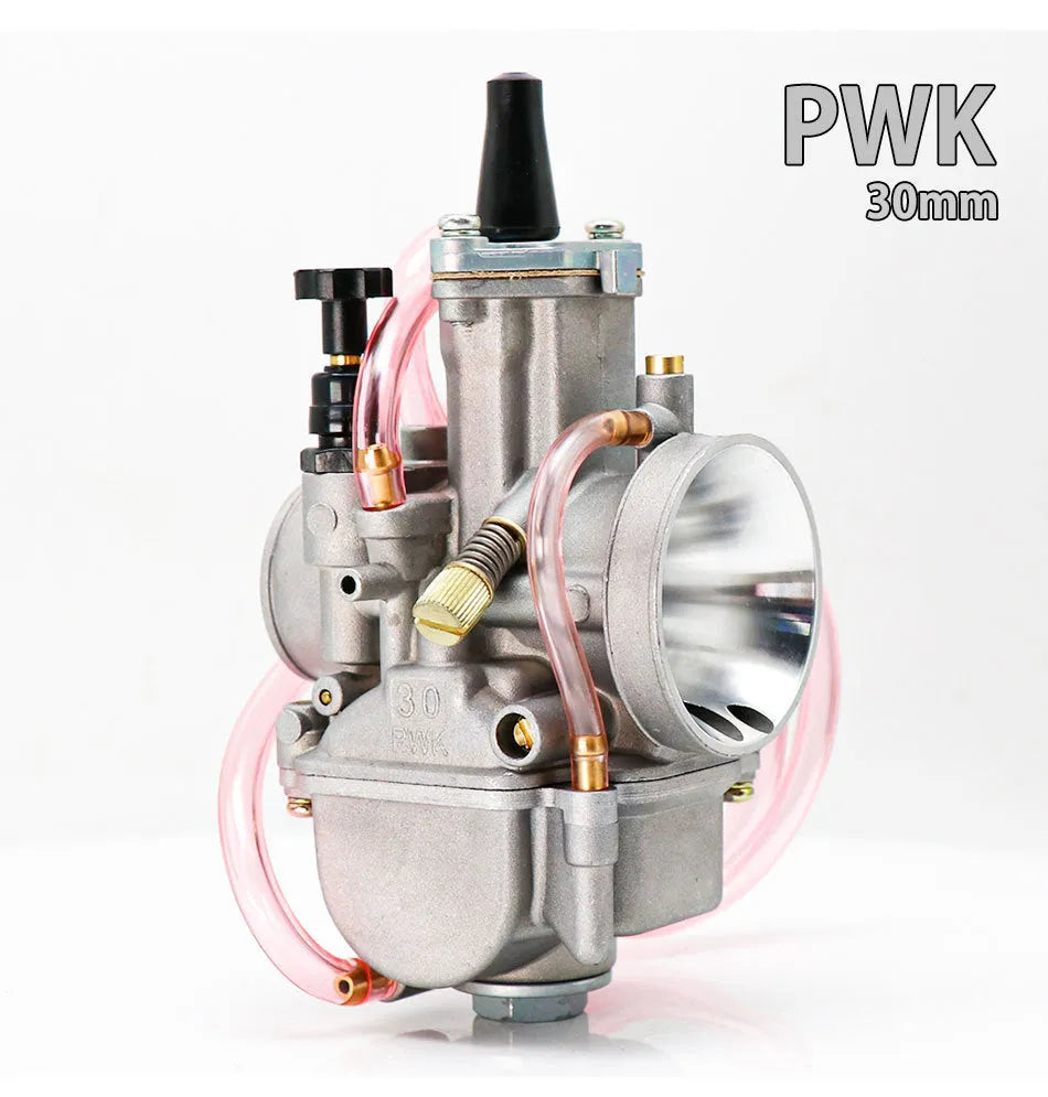 PWK sandblasting finish motorcycle carburettor showing seven size options from 21mm to 34mm