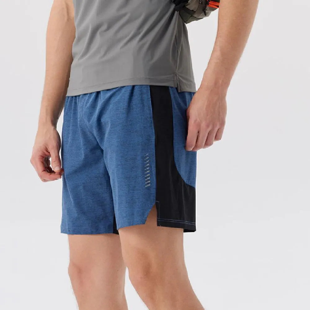 Men's casual spandex shorts in forest green showing stretch fabric and mid-waist design