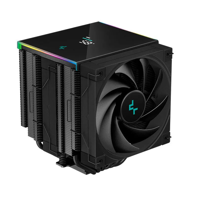 Twin tower CPU air cooler heatsink with fan and digital display in black or white