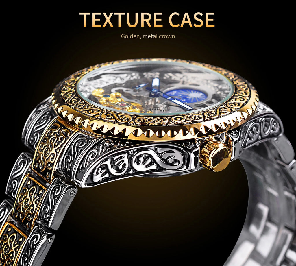 Forsining skeleton tourbillon mechanical watch with stainless steel case and bracelet