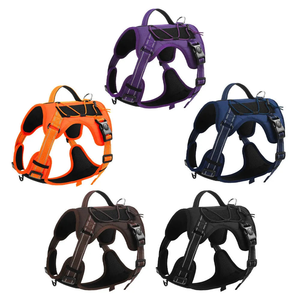 Reflective dog vest harness with hand-holding rope attachment in multiple colours and sizes