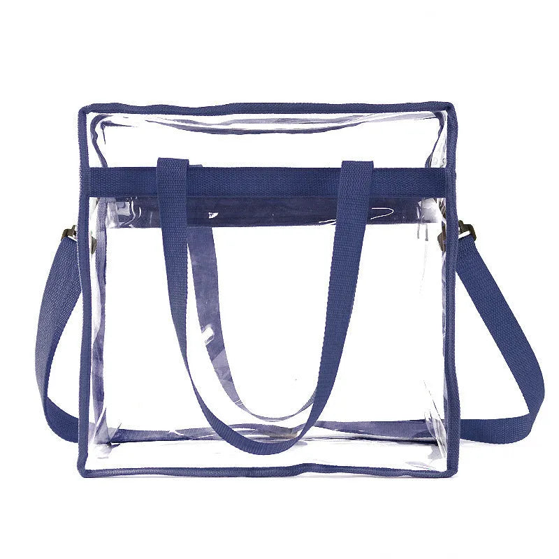 Women's PVC messenger bag with transparent front compartment and crossbody strap in a selection of colours.