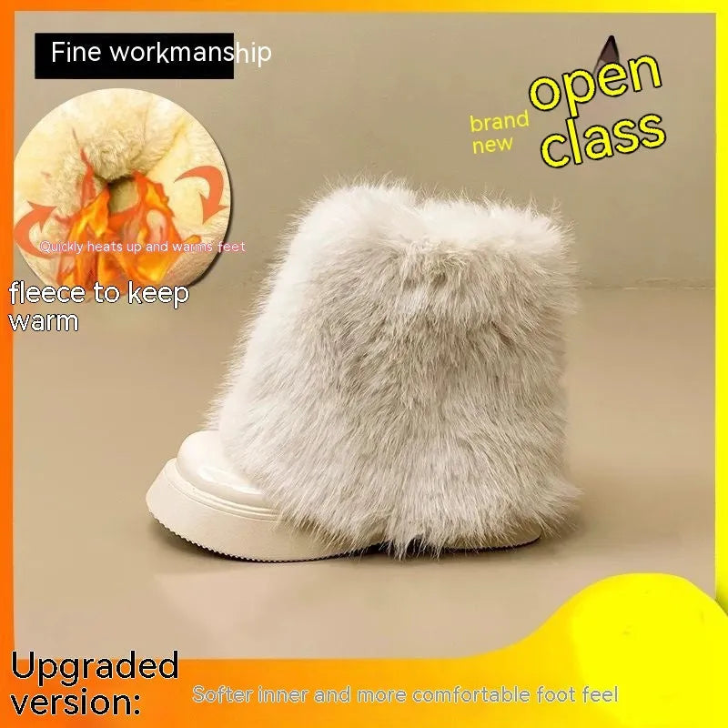 Women's black fleece-lined snow boots with waterproof platform and 3-5cm heel