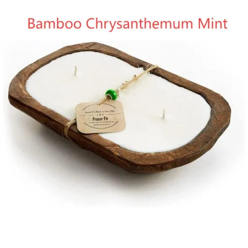 Retro wooden basin aromatherapy candle with three wicks and soy wax in lavender scent