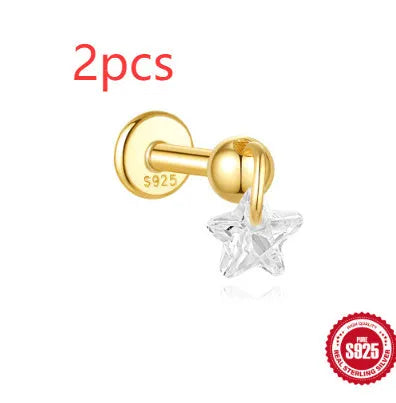 S925 sterling silver geometric earrings with moon and embedded star design in gold colour