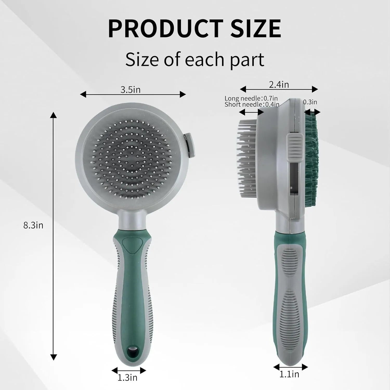 Green two-sided silicone pet brush with retractable slicker on one side and octopus-teethed massager on the other