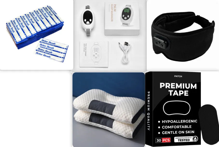 White handheld sleep aid device with remote control and wearable bracelet on charging cable