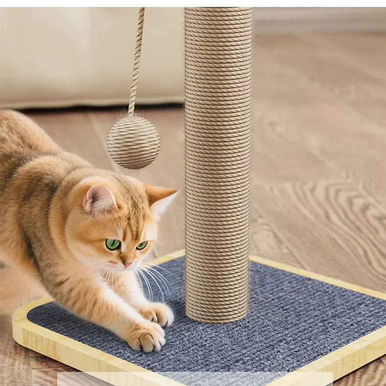 Windmill design cat climbing frame with hanging ball toy on carpet leather and pine wood structure