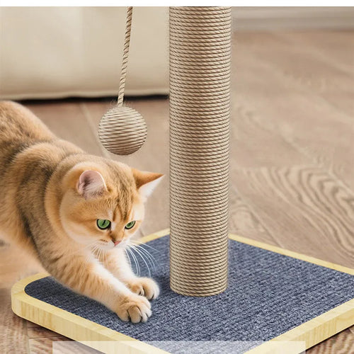 Windmill design cat climbing frame with hanging ball toy on carpet leather and pine wood structure