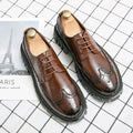 Men's black brogue shoes with round toe design and artificial PU upper