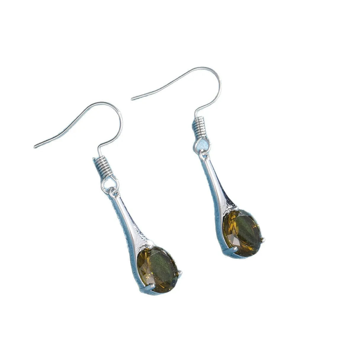 Olive green topaz water drop shaped alloy earrings with electroplated finish