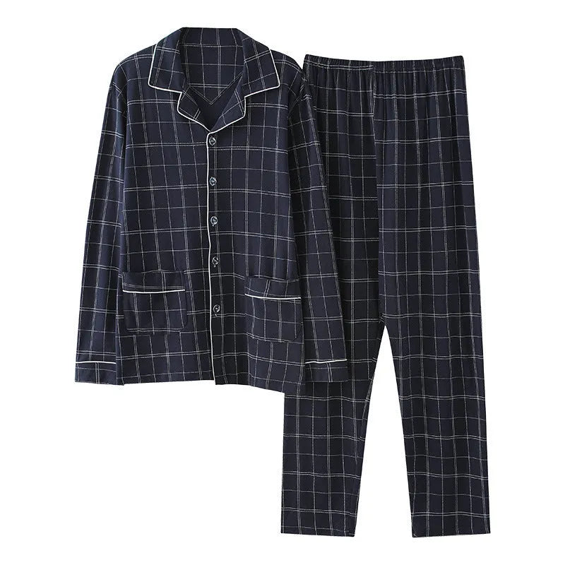 Cotton cardigan sleepwear set for middle-aged men with long sleeves and trousers five colours available