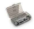 32-in-1 screwdriver set with 30 bits in a black plastic storage case, showing PH1 head and 50 mm bar.
