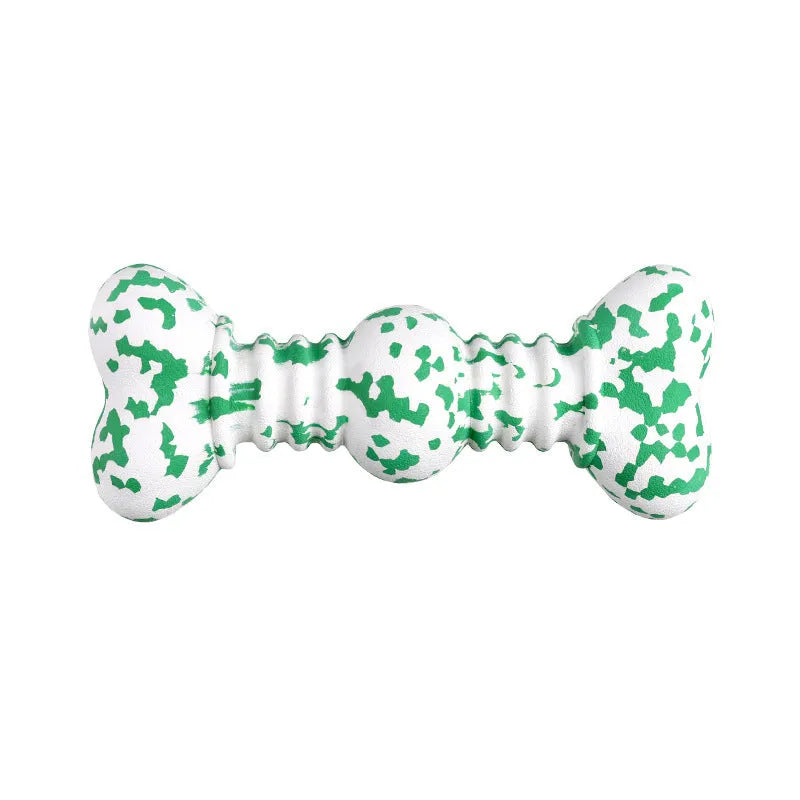 Green, white and yellow camouflage pattern natural rubber dog chew toy for large breeds